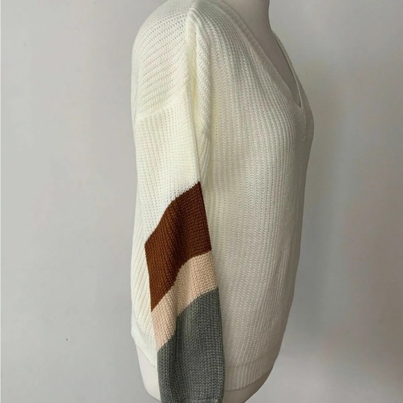 SHEIN Knit Sweater Striped Arms Size S 8 / 10 V-Neck Preppy Jumper - Picture 5 of 6